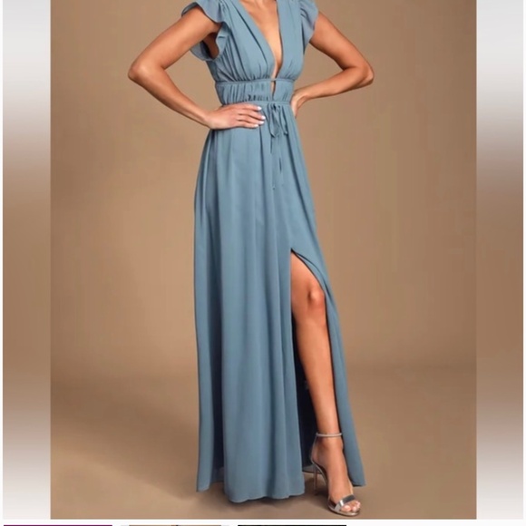 Lulu's I'm All Yours Slate Blue Ruffled Maxi Dress - Picture 1 of 4
